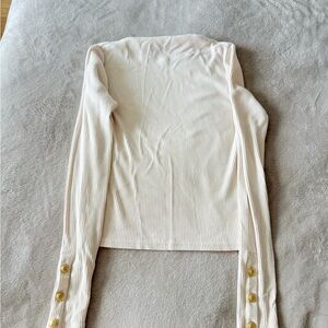 J. Crew Ribbed mock neck Top black and Cream color with gold button details